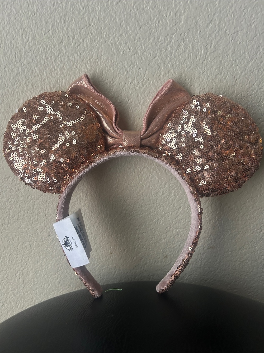 Disney Rose Gold Sequin Minnie Ear Headband with Bow - Picture 2 of 2